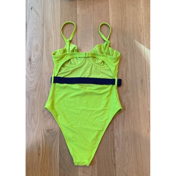 Aerie One Piece Swimsuit Belted Neon Green Summer Medium Demi Bra Bathing Suit - Picture 6 of 9